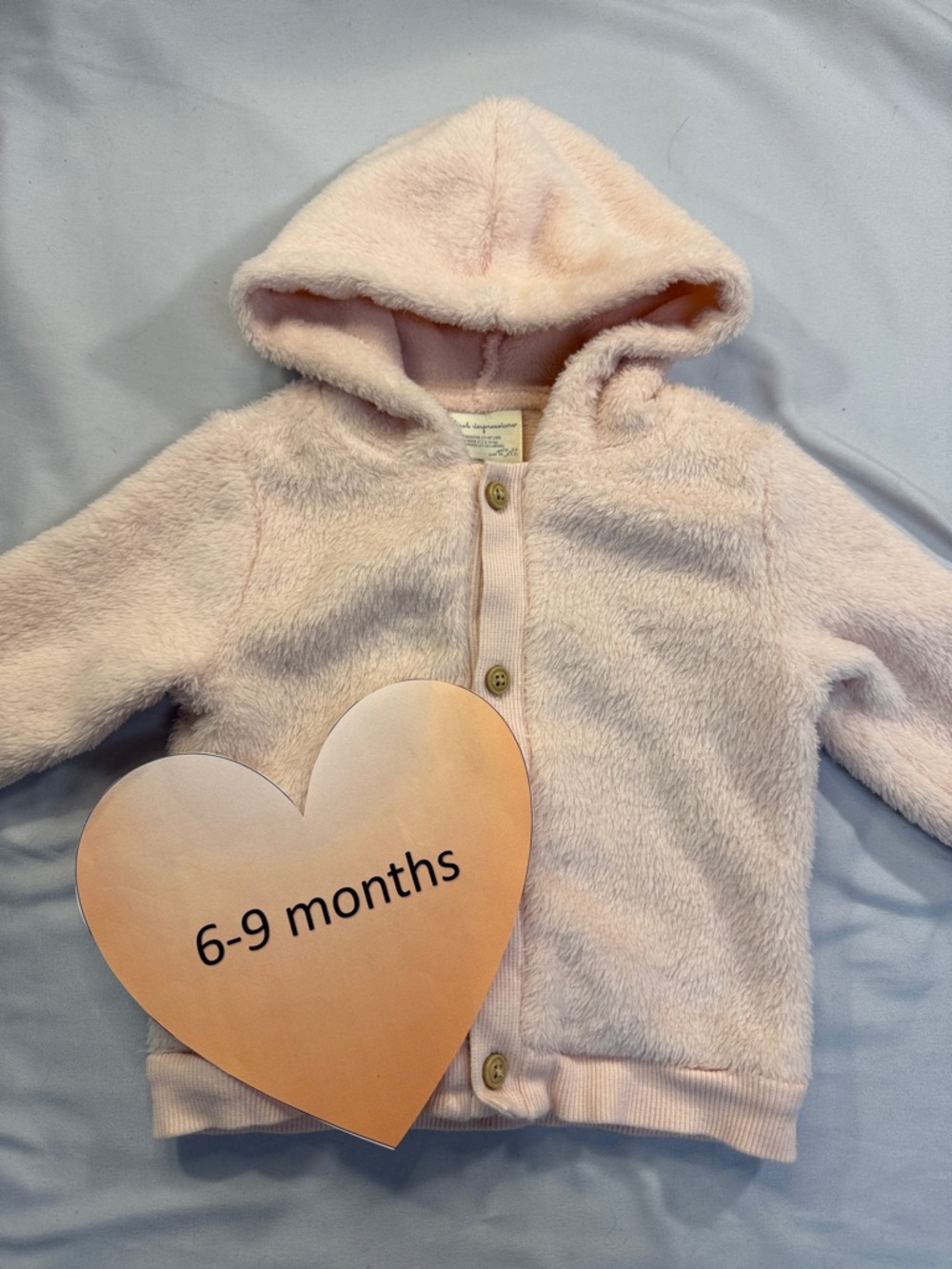 First Impressions -  pink fuzzy fleece hooded jacket. Size 6 to 9 months